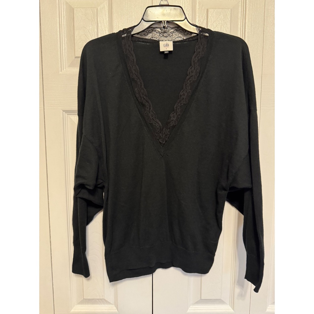 Cabi Black Lace‎ Trim V-Neck Dolman Sleeve Sweater Style 5632 Womens Small
